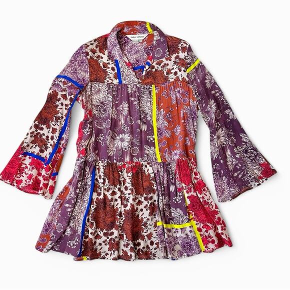 Anthropologie Dhruv Kapoor Arabella Floral Patchwork Tunic Dress Festival Boho - Picture 4 of 15